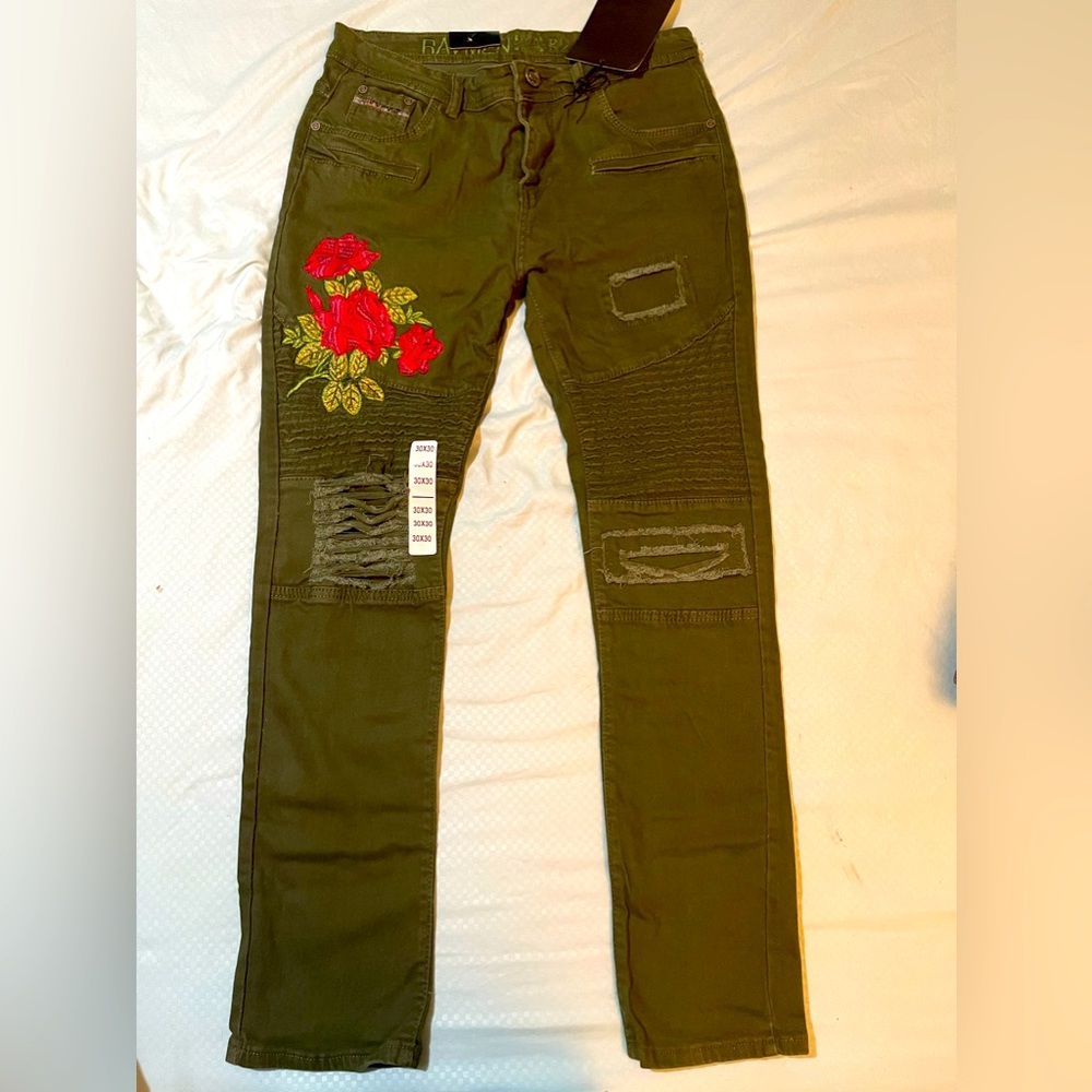 Green Skinny-Fit Rose Pants Size 30
